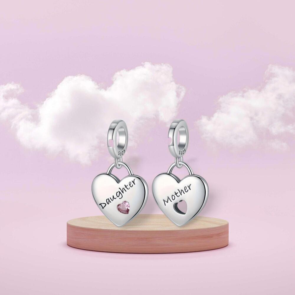 Pandora Style Double Heart Split Dangle Charm - Sterling Silver & Enamel Jewelry